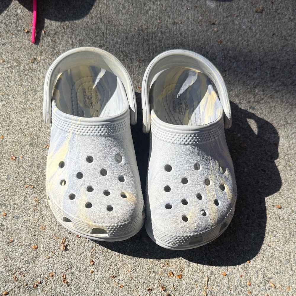 CROCS Kids White Clog Sandals with Yellow Accent